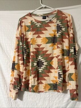 Truet Long-Sleeve Aztec Print Shirt in Cream, Green & Rust